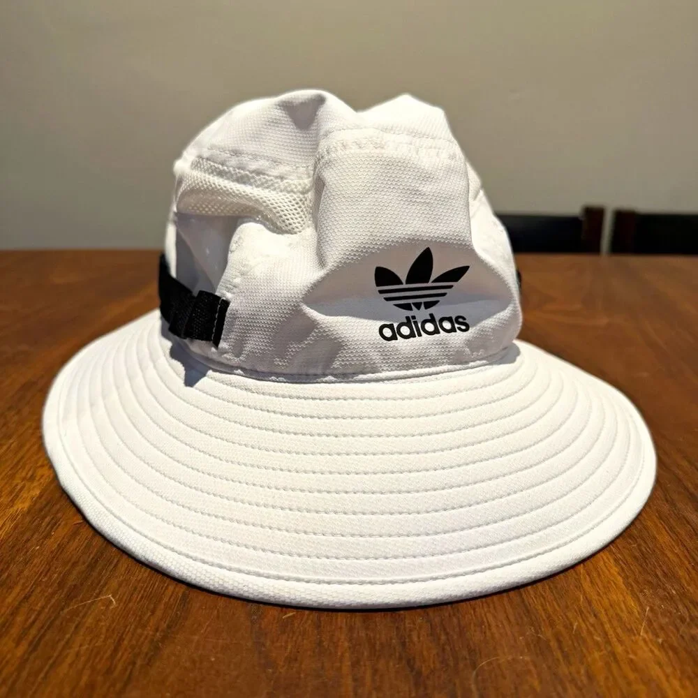 adidas Bucket Hat White/Black One Size Adjustable Chin Strap Lightweight